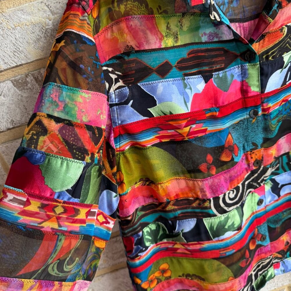 Chico's Silk Blend Patchwork Button Up Sheer Blou… - image 5